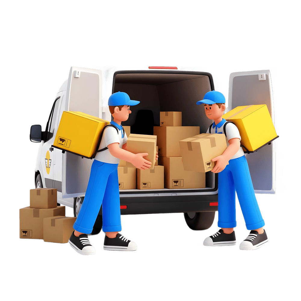Delivery team unloading parcels from a van